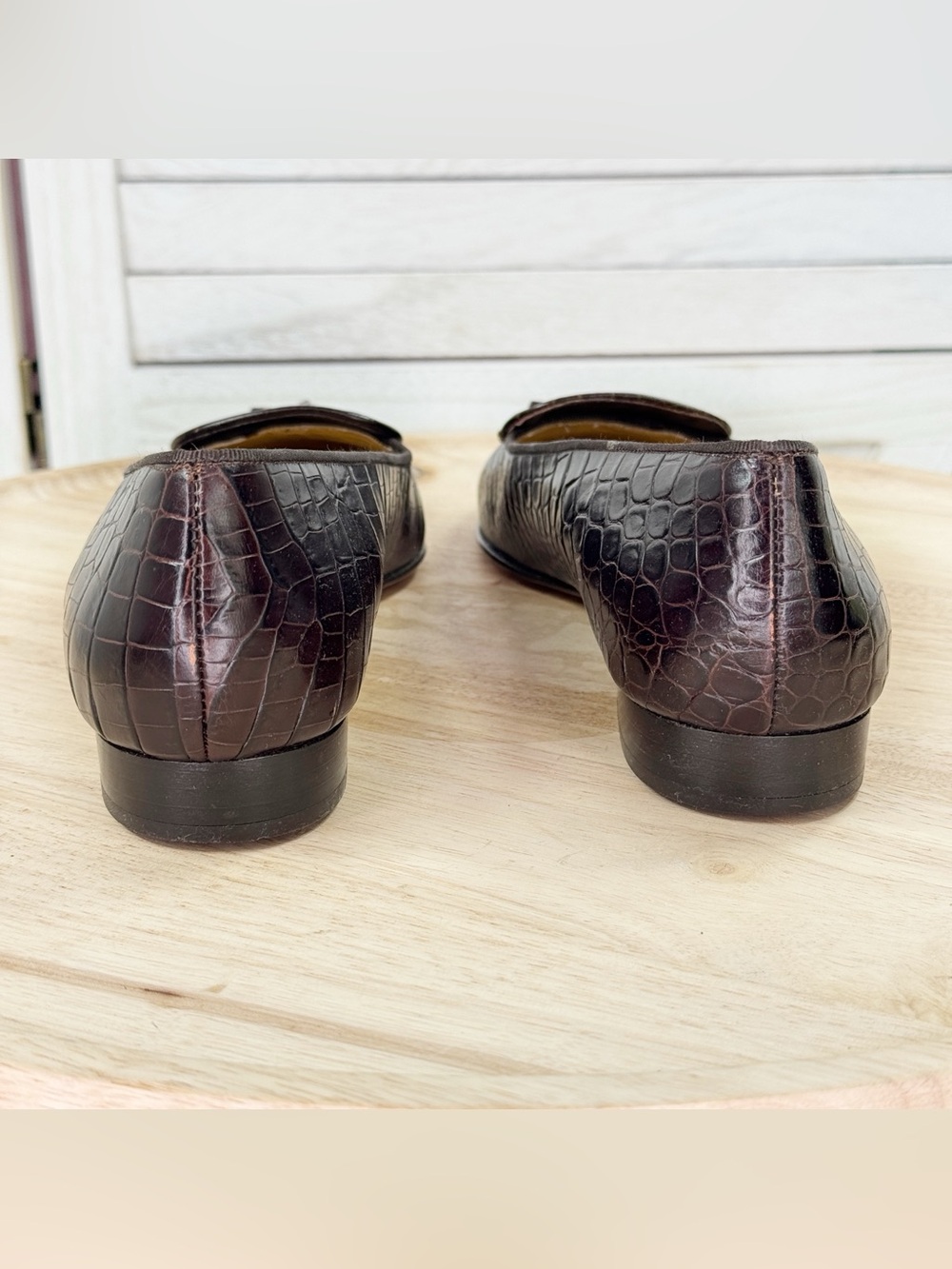 Brooks Brothers Croc Embossed Leather Tassel Loafers Brown 10 AA Narrow - Picture 6 of 11
